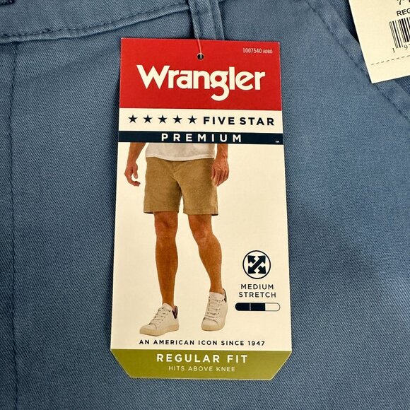Wrangler Five Star Premium Mens 7 Inch Regular Fit Stretch Shorts Size 34 Blue - Picture 2 of 7